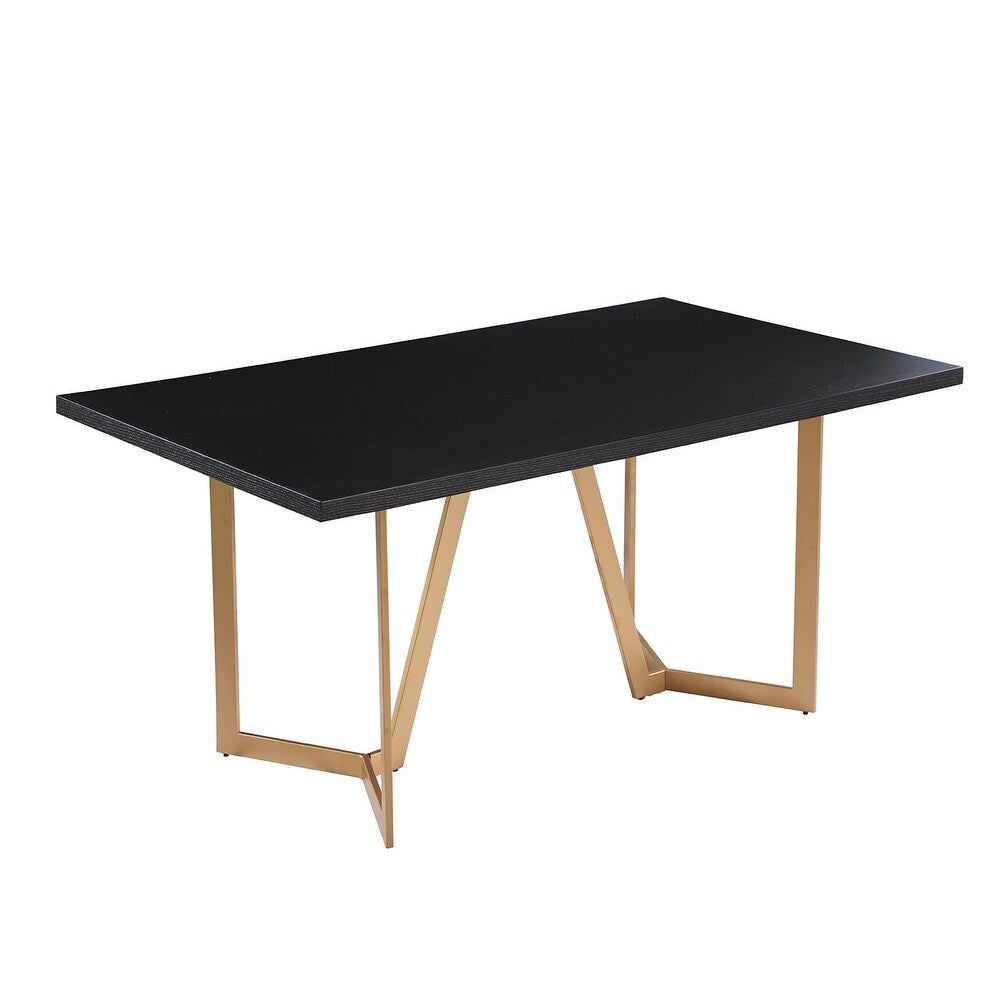 63" Black And Gold Solid Wood And Metal Trestle Base Dining Table - GreatEagleInc