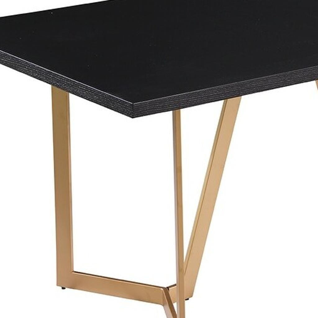 63" Black And Gold Solid Wood And Metal Trestle Base Dining Table - GreatEagleInc