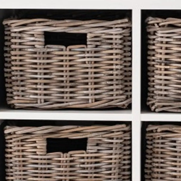 63" Brown And White Distressed Solid Wood Sideboard With Baskets Homeroots Kitchen & Dining