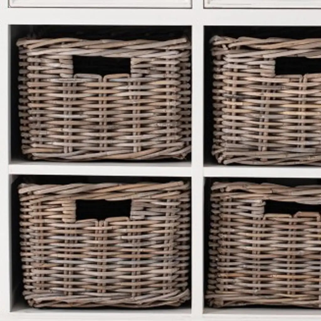 63" Brown And White Distressed Solid Wood Sideboard With Baskets Homeroots Kitchen & Dining