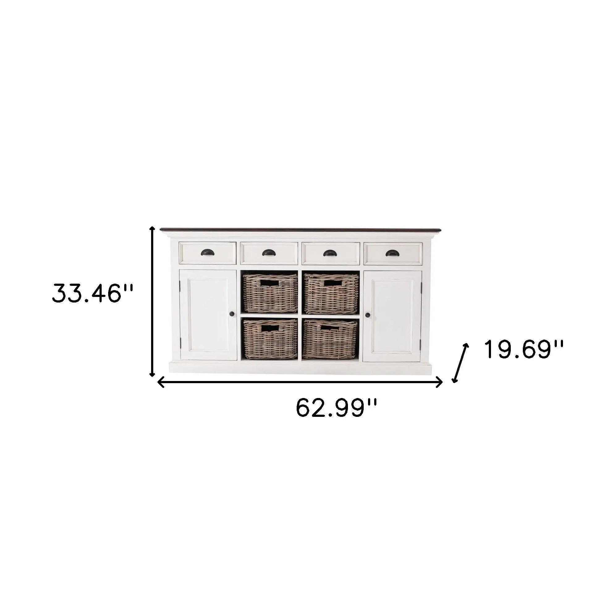 63" Brown And White Distressed Solid Wood Sideboard With Baskets Homeroots Kitchen & Dining