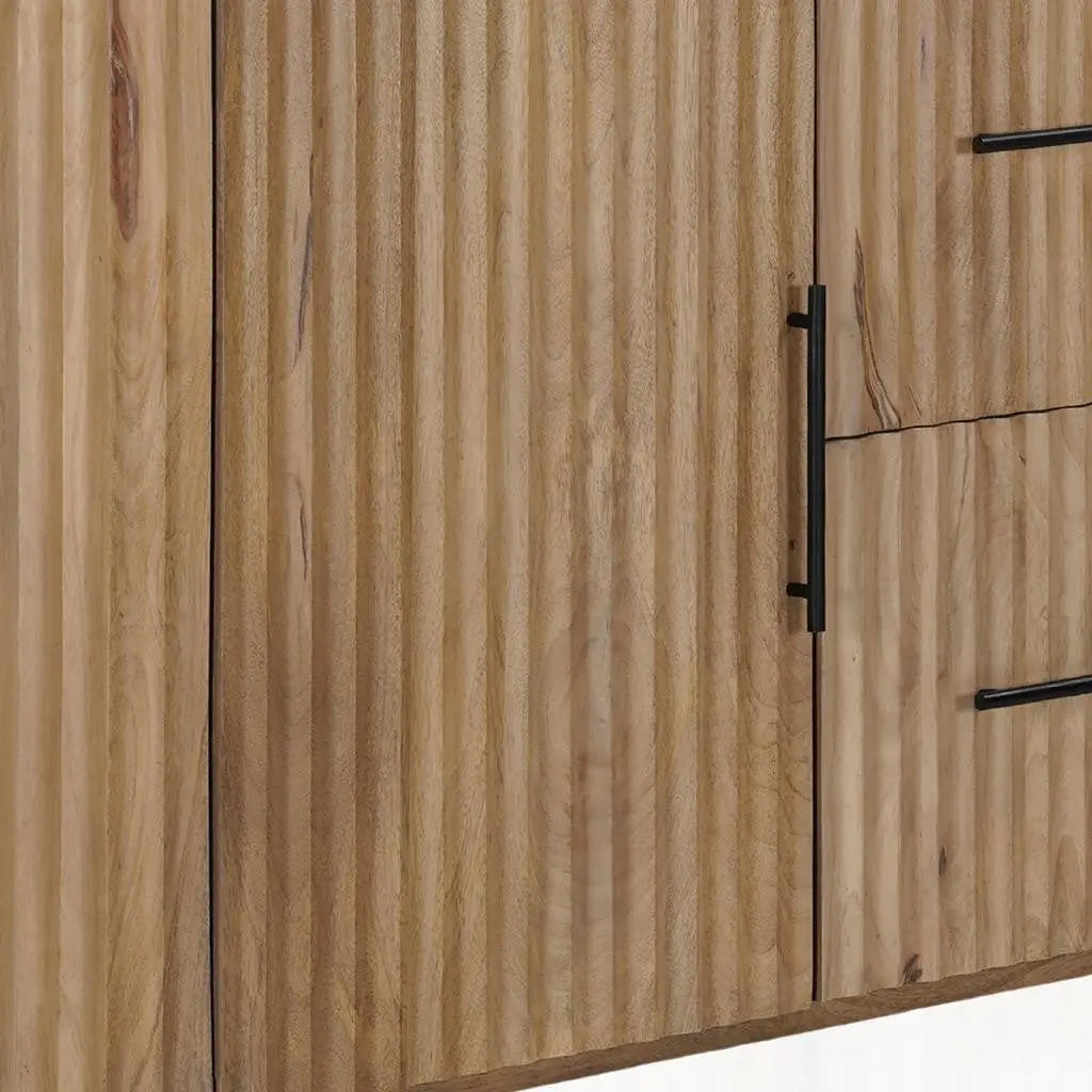 63" Brown And White Solid Wood And Marble Ribbed Texture Sideboard with Two Doors Homeroots Kitchen & Dining