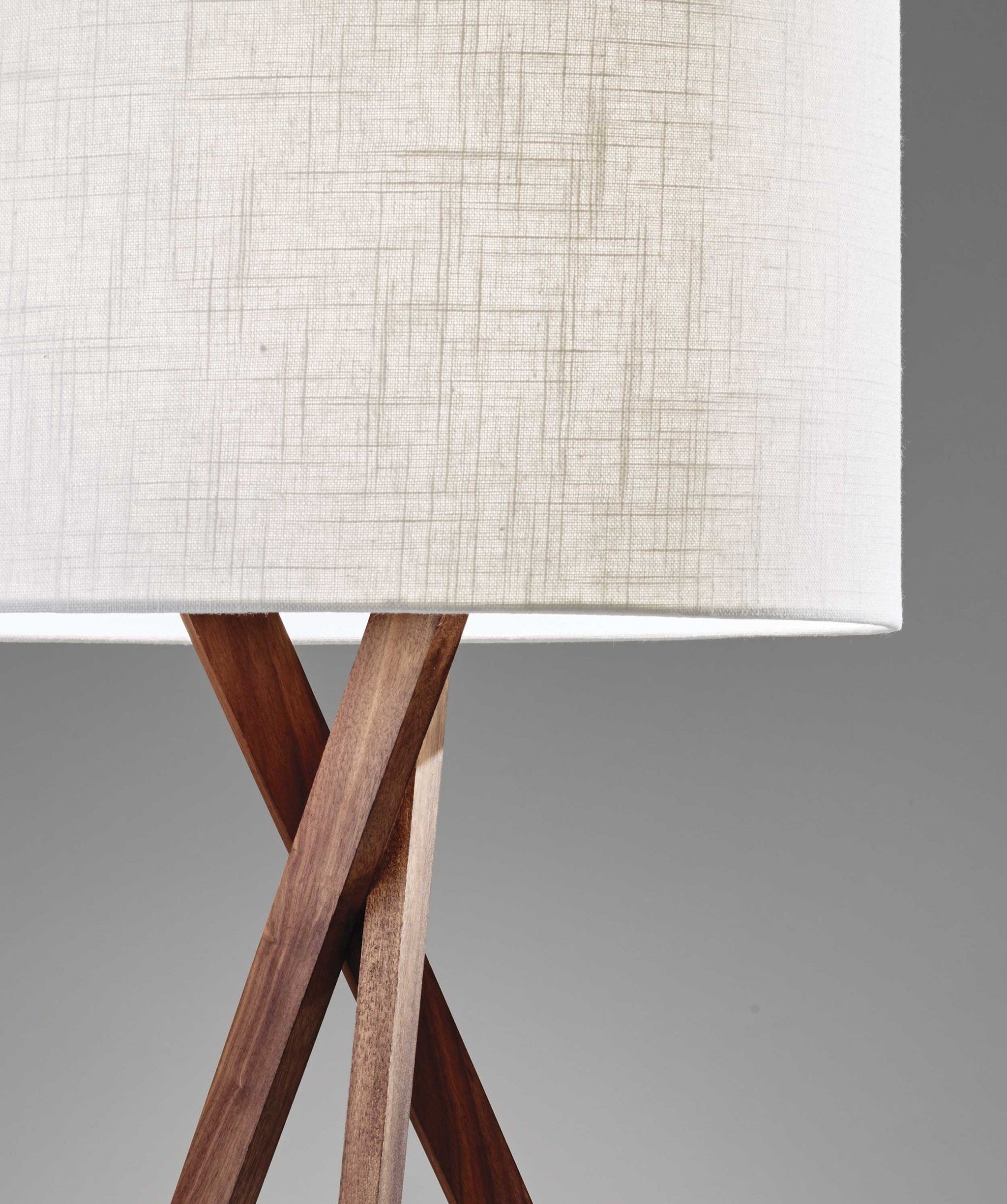 63" Brown And White Solid Wood Tripod Floor Lamp With White Linen Drum Shade - GreatEagleInc