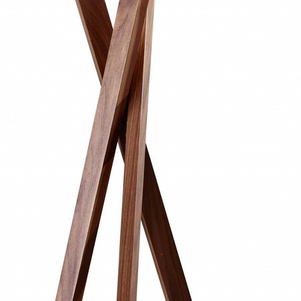 63" Brown And White Solid Wood Tripod Floor Lamp With White Linen Drum Shade - GreatEagleInc
