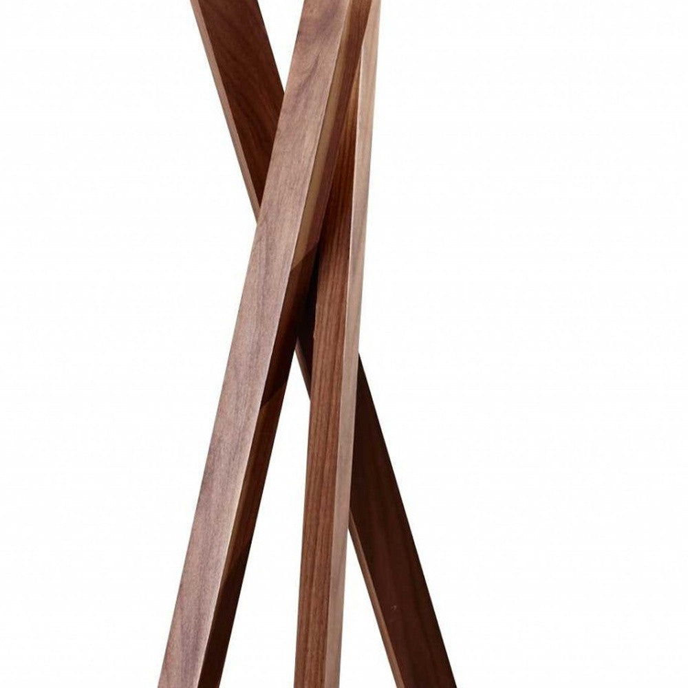 63" Brown And White Solid Wood Tripod Floor Lamp With White Linen Drum Shade - GreatEagleInc