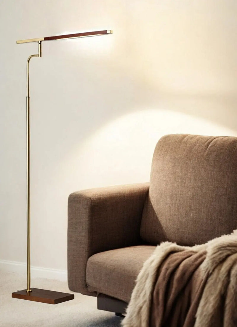 63" Brown LED Task Floor Lamp With Brass - GreatEagleInc