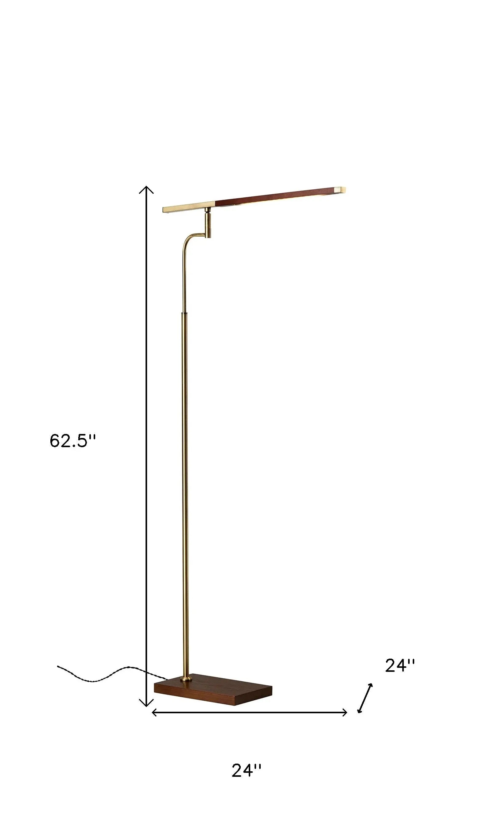 63" Brown LED Task Floor Lamp With Brass - GreatEagleInc