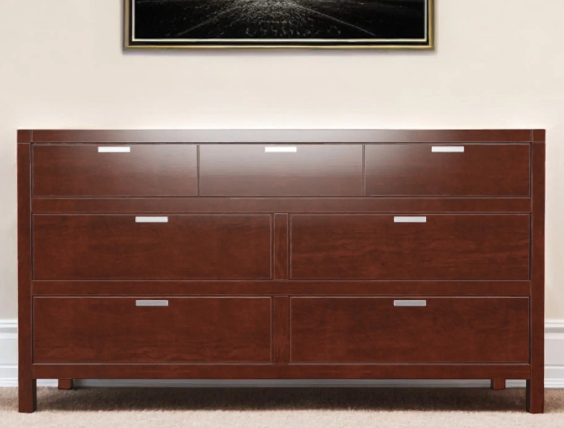 63" Brown Solid Wood Seven Drawer Double Dresser - GreatEagleInc