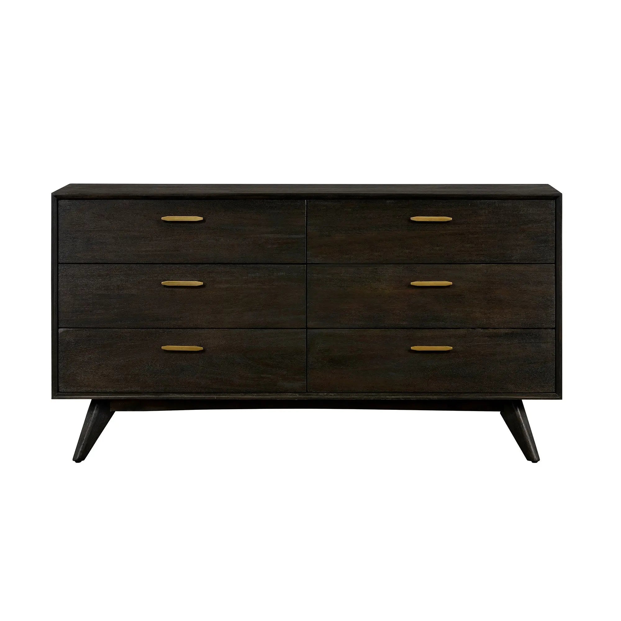 63" Brown Solid Wood Six Drawer Dresser - GreatEagleInc