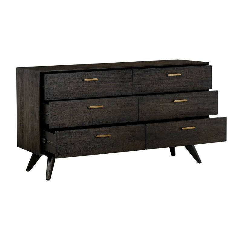 63" Brown Solid Wood Six Drawer Dresser - GreatEagleInc