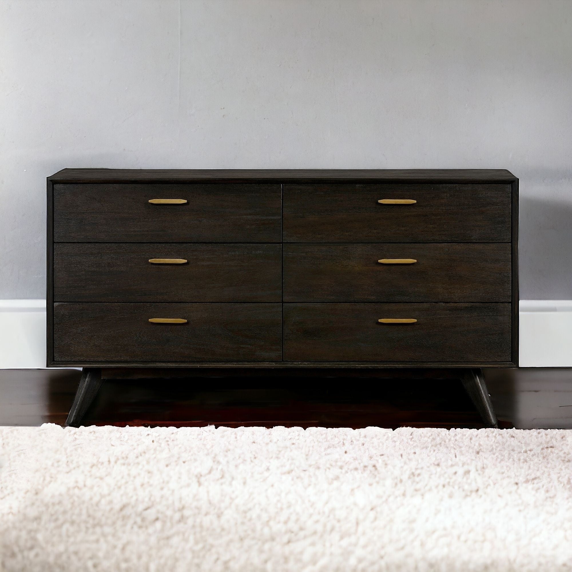63" Brown Solid Wood Six Drawer Dresser - GreatEagleInc