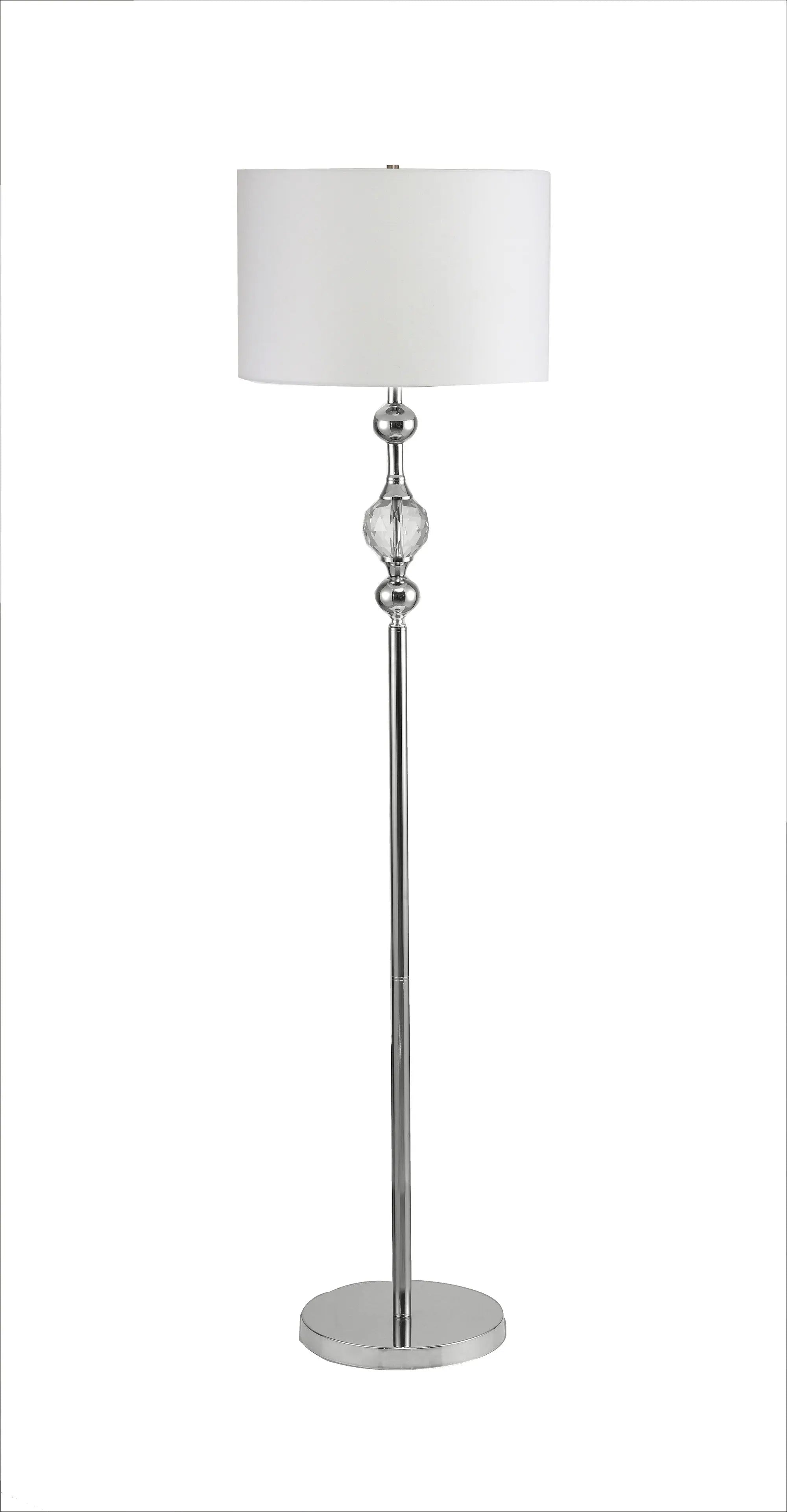 63" Chrome and Crystal Orb Shaped Floor Lamp With White Drum Shade Homeroots Lighting