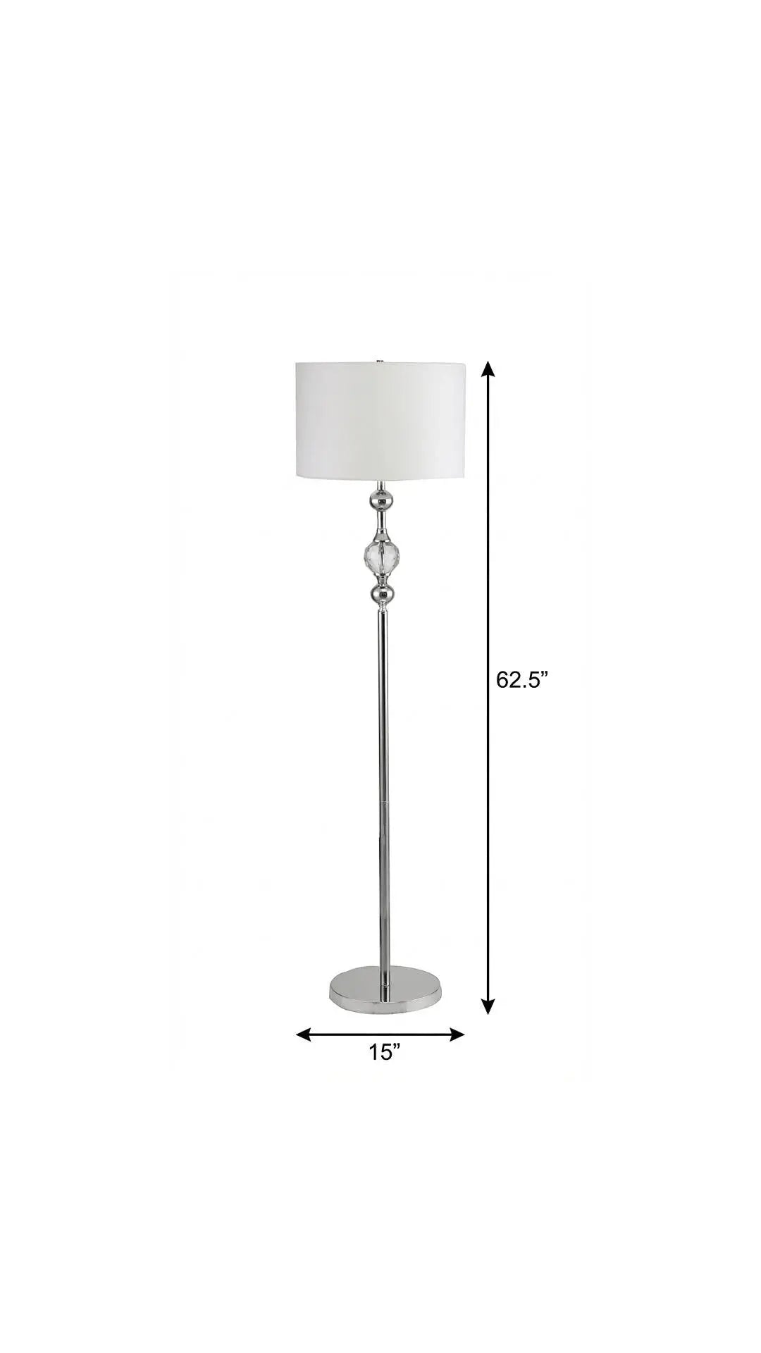 63" Chrome and Crystal Orb Shaped Floor Lamp With White Drum Shade Homeroots Lighting