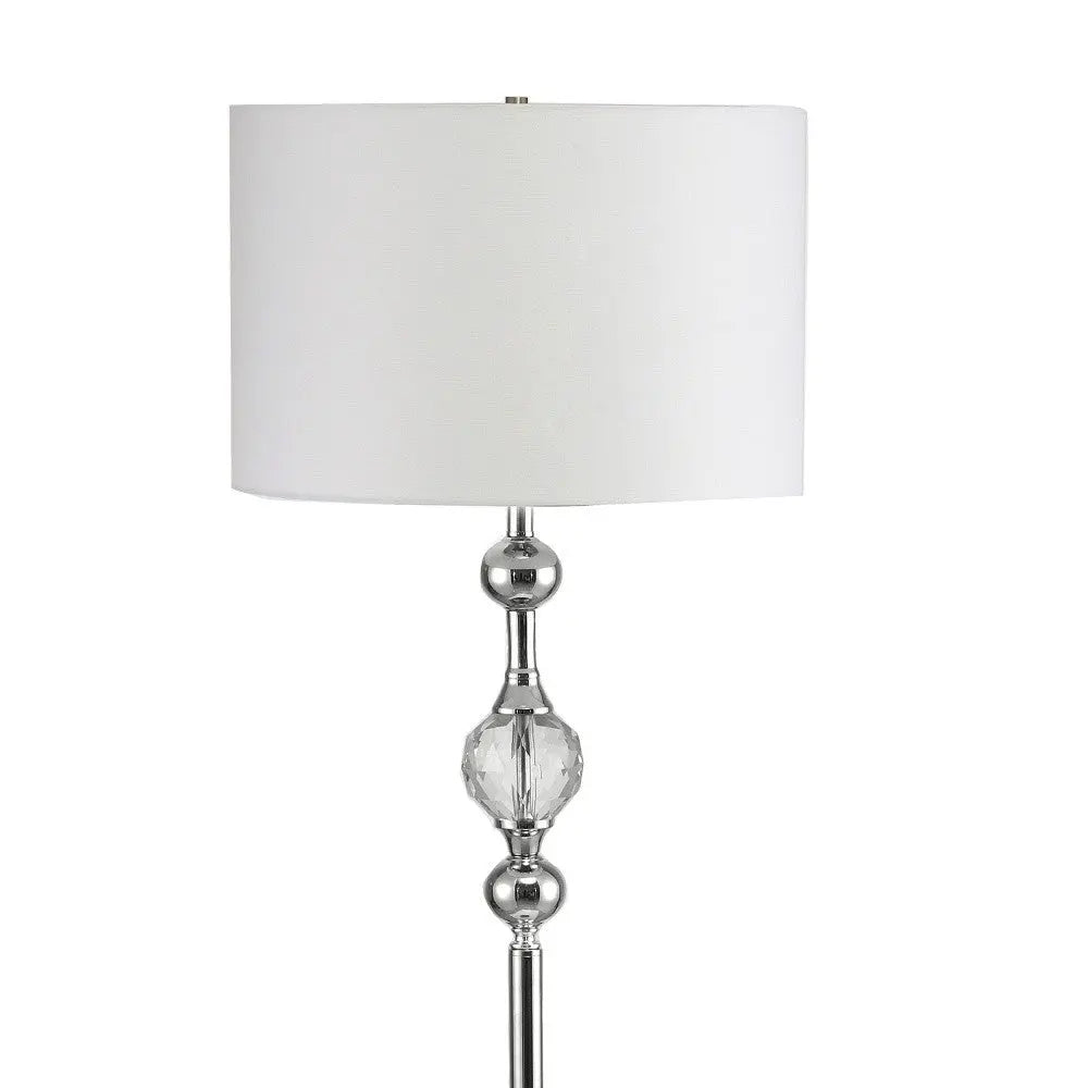 63" Chrome and Crystal Orb Shaped Floor Lamp With White Drum Shade Homeroots Lighting