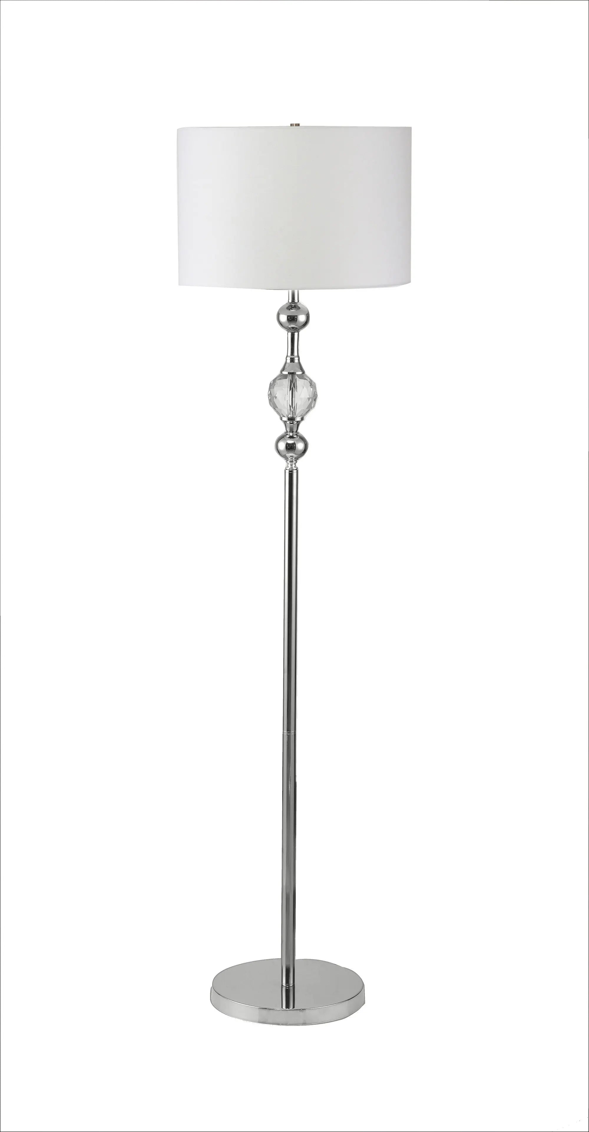 63" Chrome and Crystal Orb Shaped Floor Lamp With White Drum Shade Homeroots Lighting