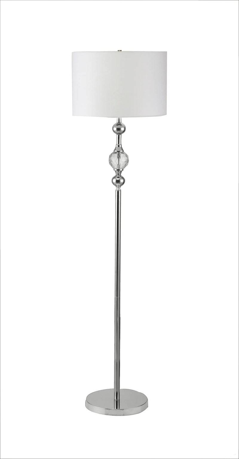63" Chrome and Crystal Orb Shaped Floor Lamp With White Drum Shade Homeroots Lighting