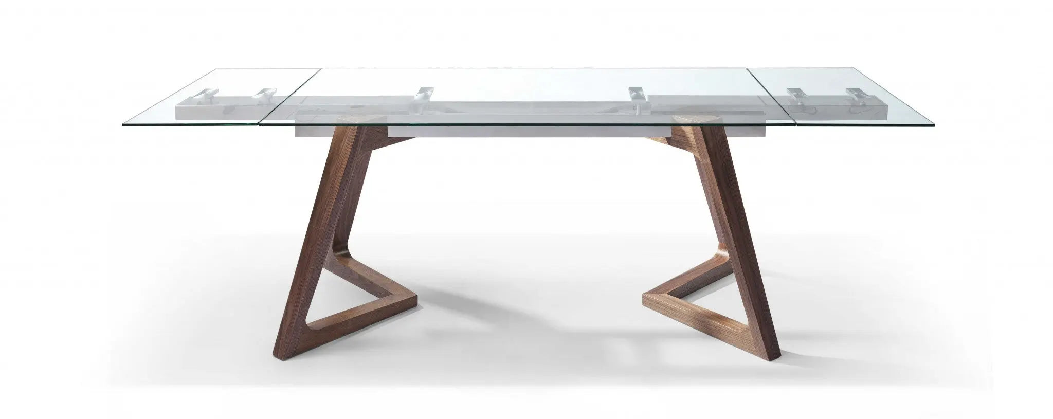 63" Clear and Brown Glass and Solid Wood Self-Storing Leaf Dining Table Homeroots Kitchen & Dining