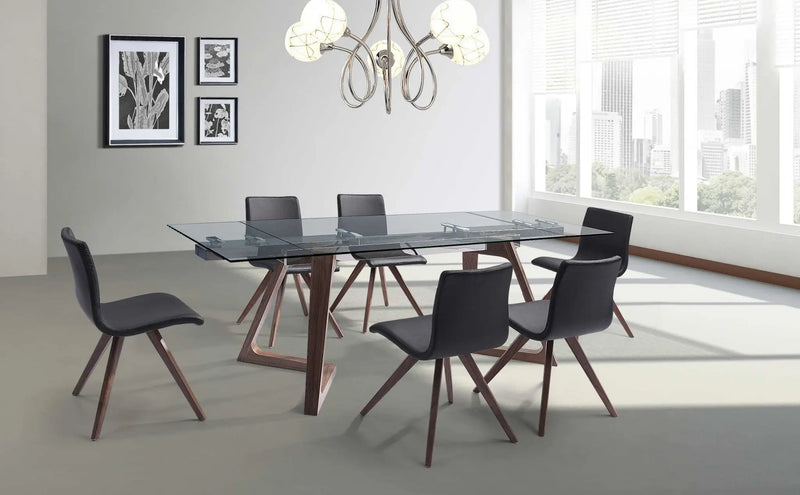 63" Clear and Brown Glass and Solid Wood Self-Storing Leaf Dining Table Homeroots Kitchen & Dining