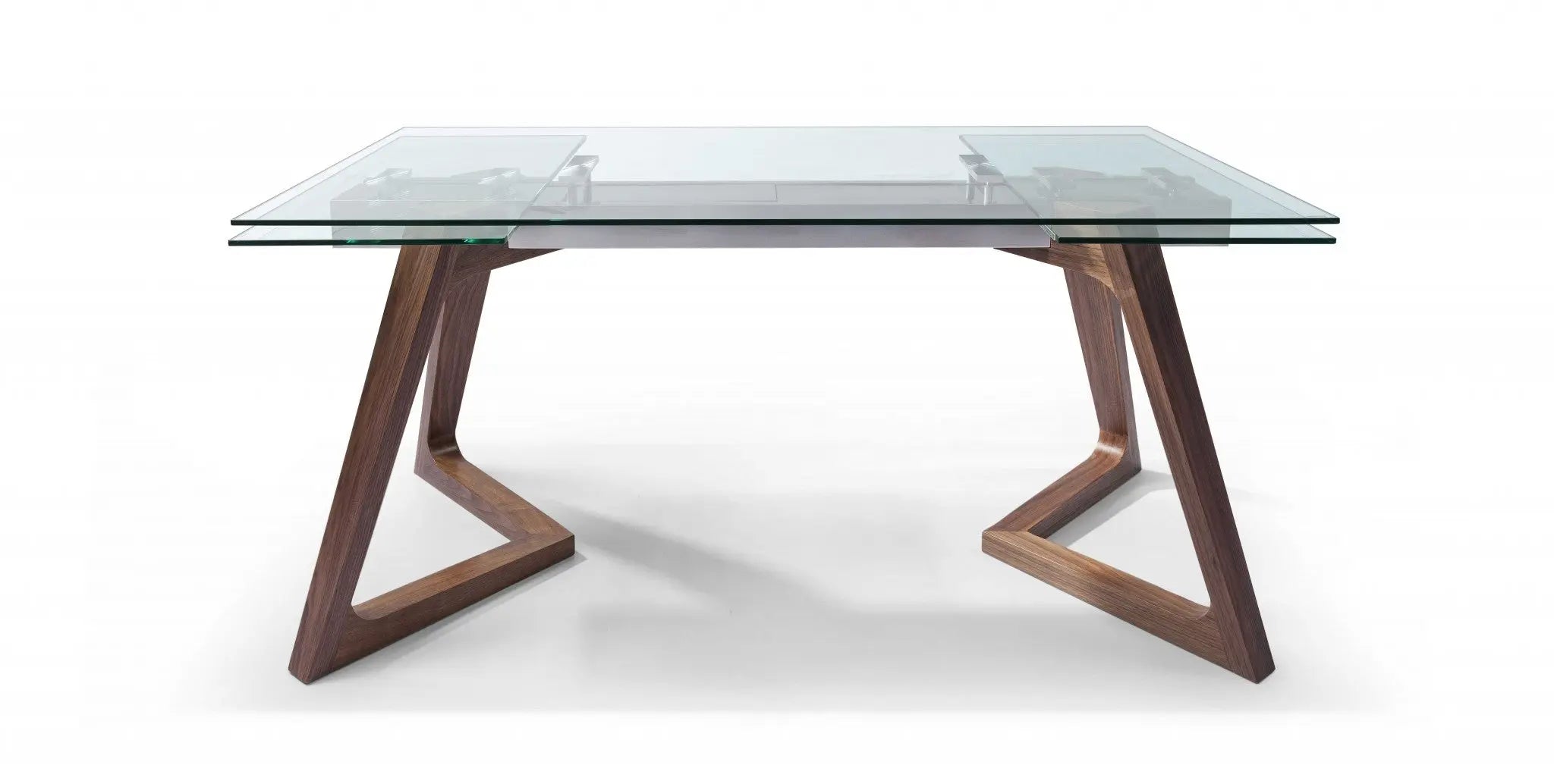 63" Clear and Brown Glass and Solid Wood Self-Storing Leaf Dining Table Homeroots Kitchen & Dining