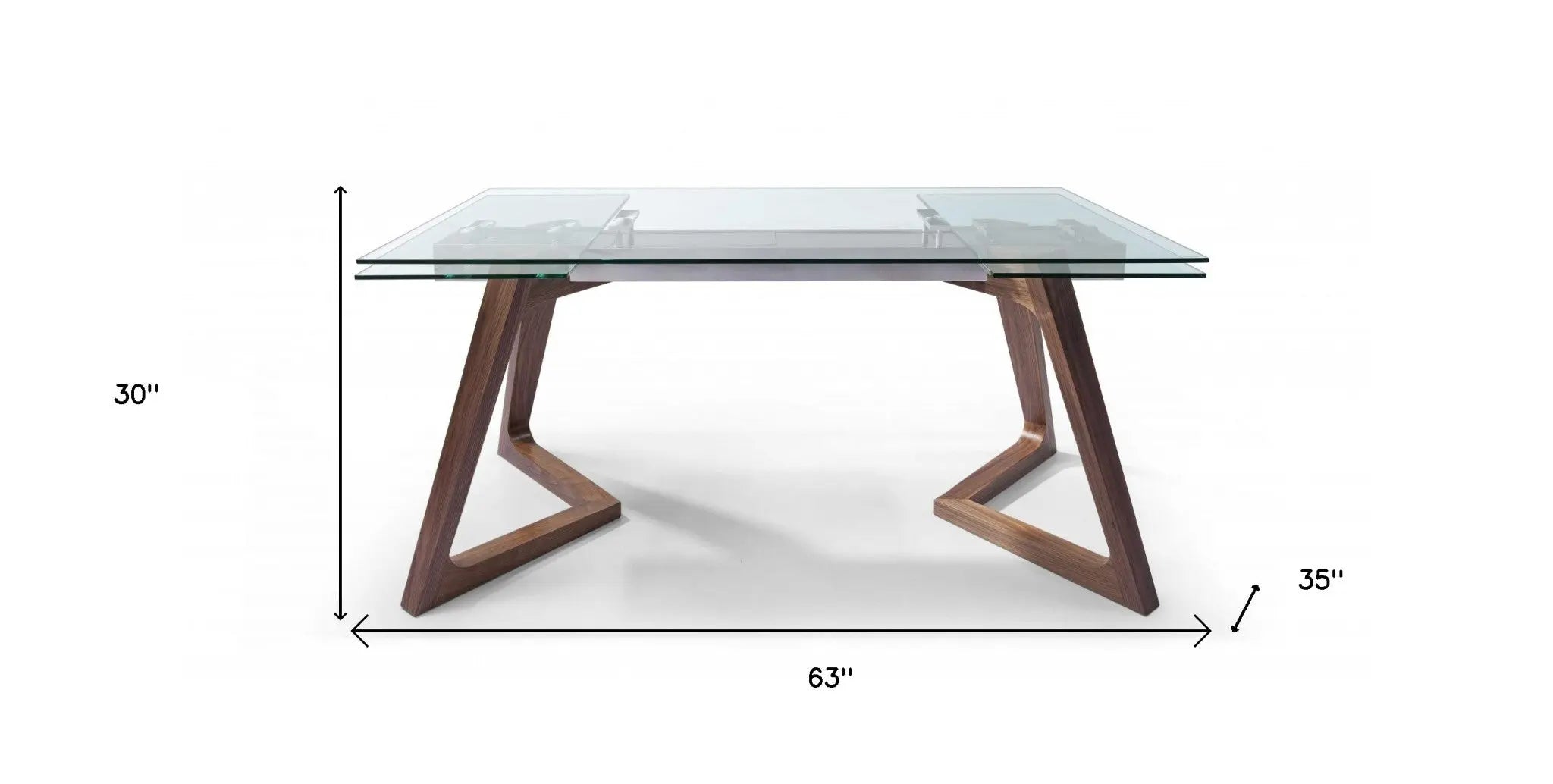 63" Clear and Brown Glass and Solid Wood Self-Storing Leaf Dining Table Homeroots Kitchen & Dining