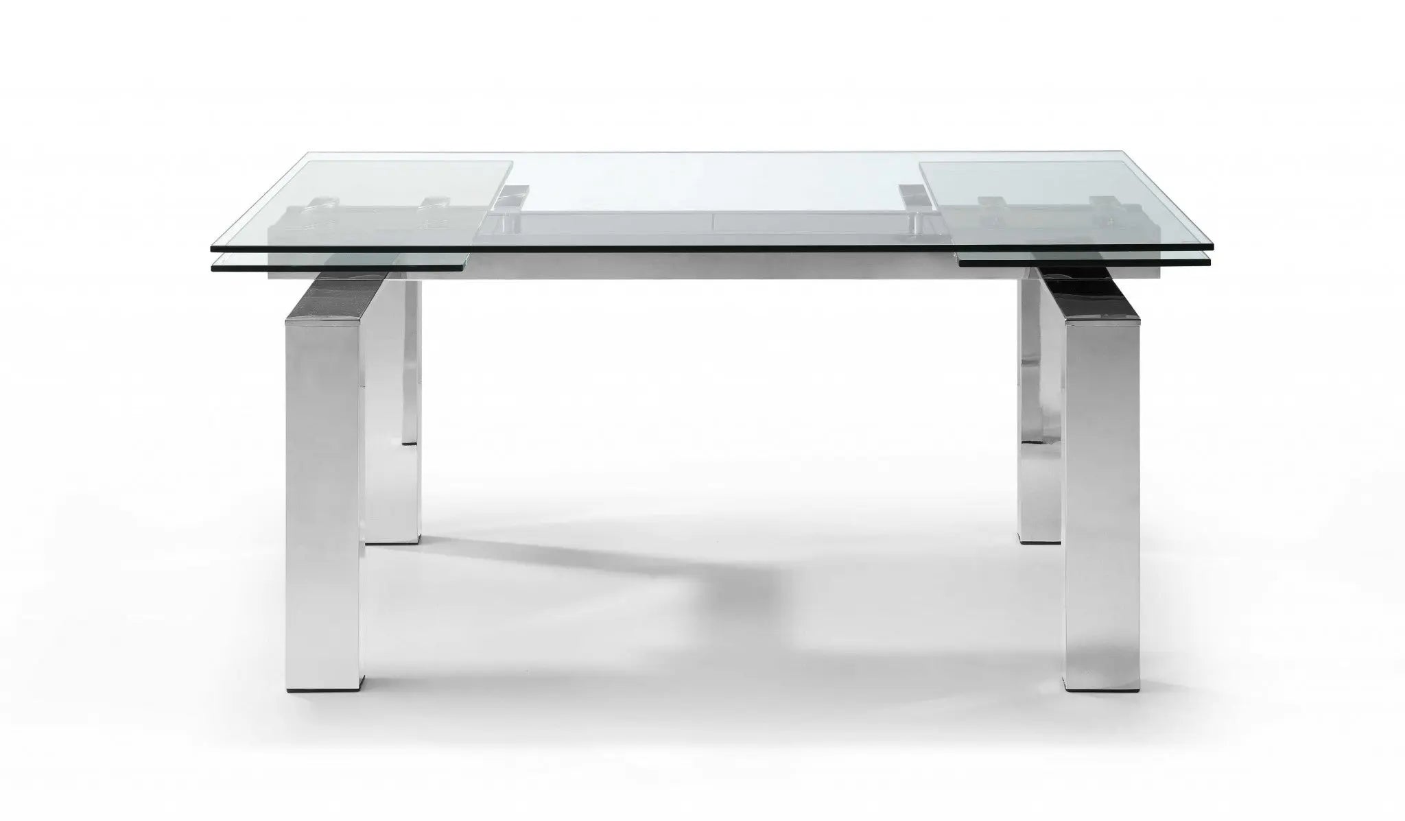 63" Clear and Silver Glass and Stainless Steel Self-Storing Leaf Dining Table Homeroots Kitchen & Dining
