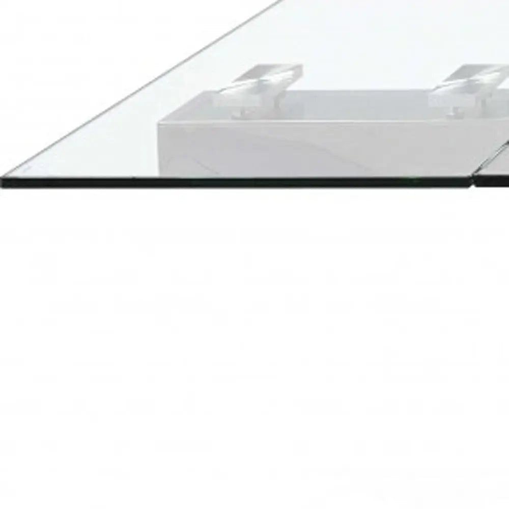 63" Clear and Silver Glass and Stainless Steel Self-Storing Leaf Dining Table Homeroots Kitchen & Dining