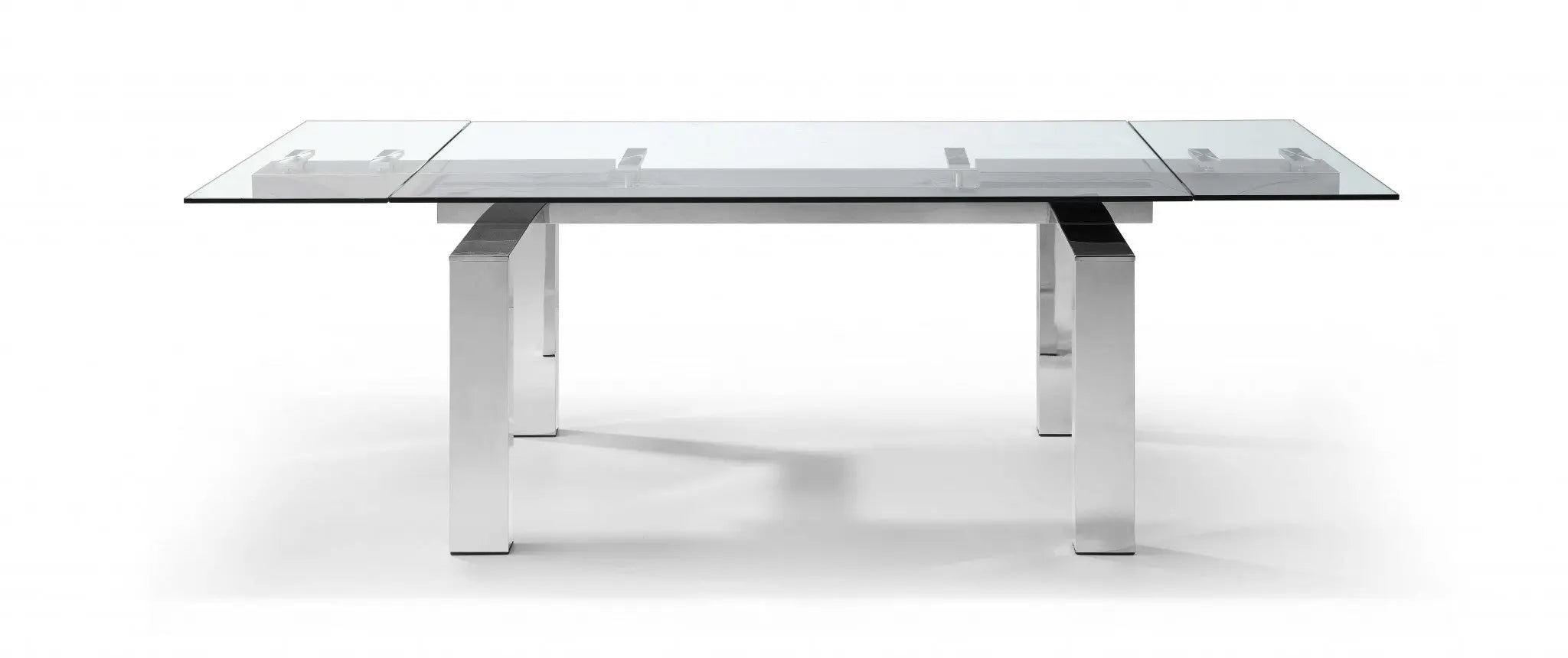 63" Clear and Silver Glass and Stainless Steel Self-Storing Leaf Dining Table Homeroots Kitchen & Dining