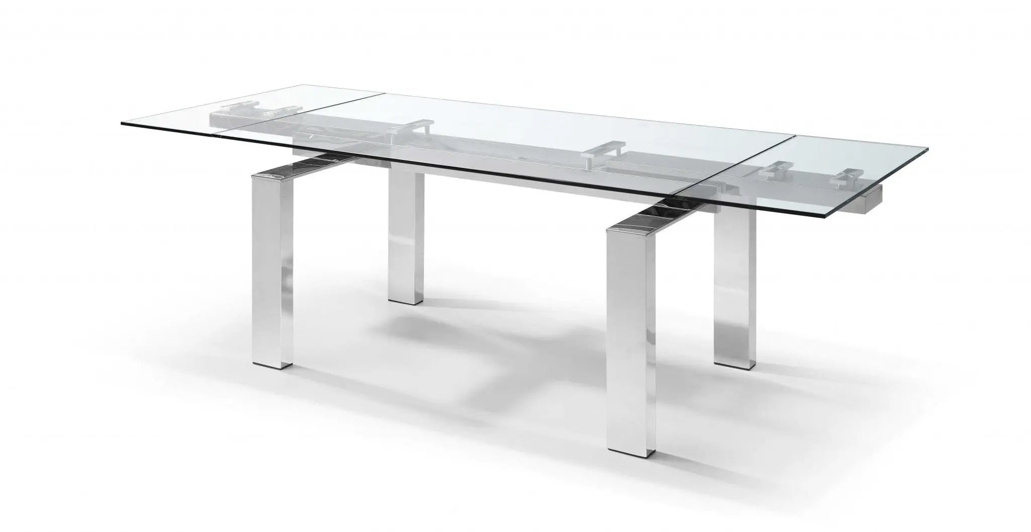 63" Clear and Silver Glass and Stainless Steel Self-Storing Leaf Dining Table Homeroots Kitchen & Dining