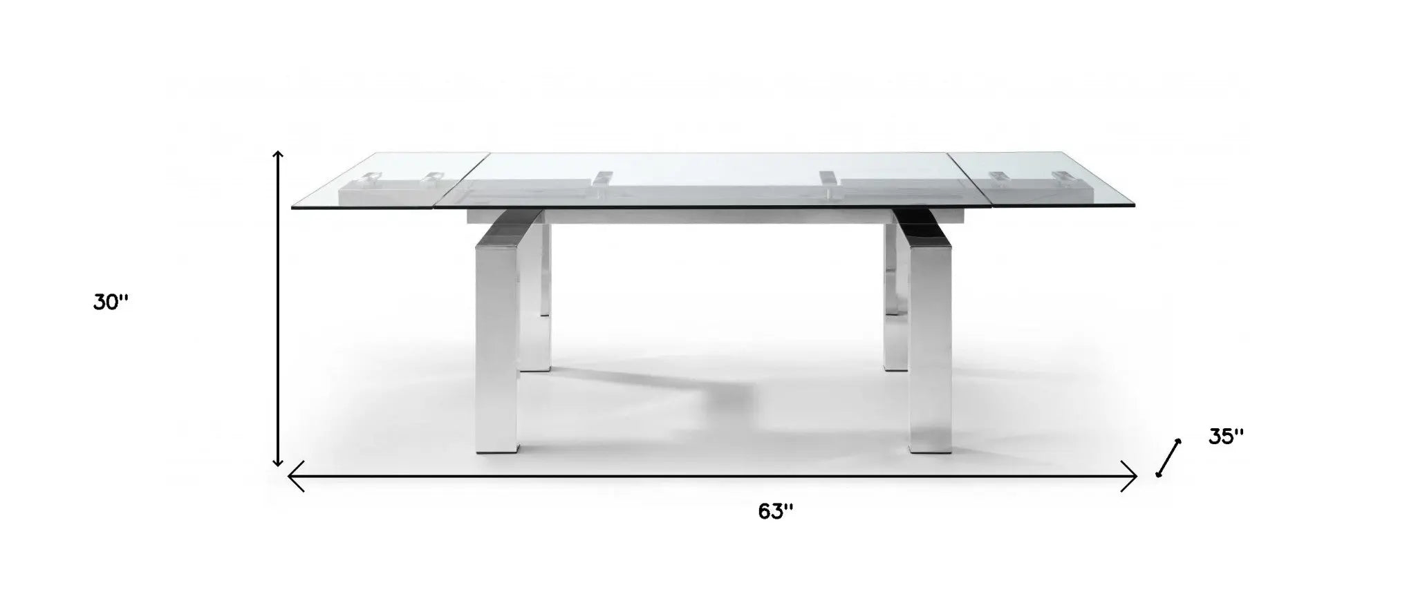 63" Clear and Silver Glass and Stainless Steel Self-Storing Leaf Dining Table Homeroots Kitchen & Dining