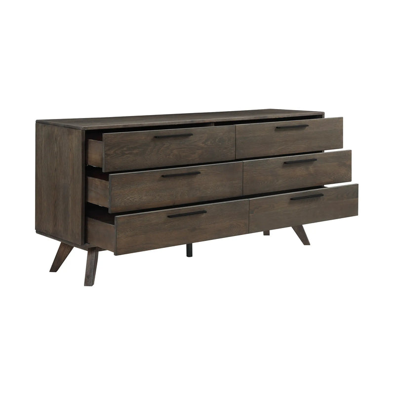 63" Dark Brown Solid Wood Six Drawer Double Dresser - GreatEagleInc