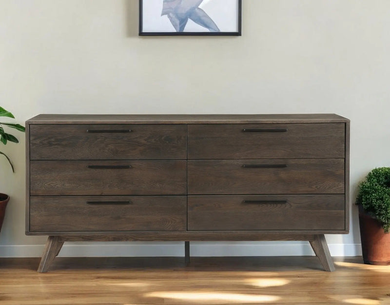 63" Dark Brown Solid Wood Six Drawer Double Dresser - GreatEagleInc