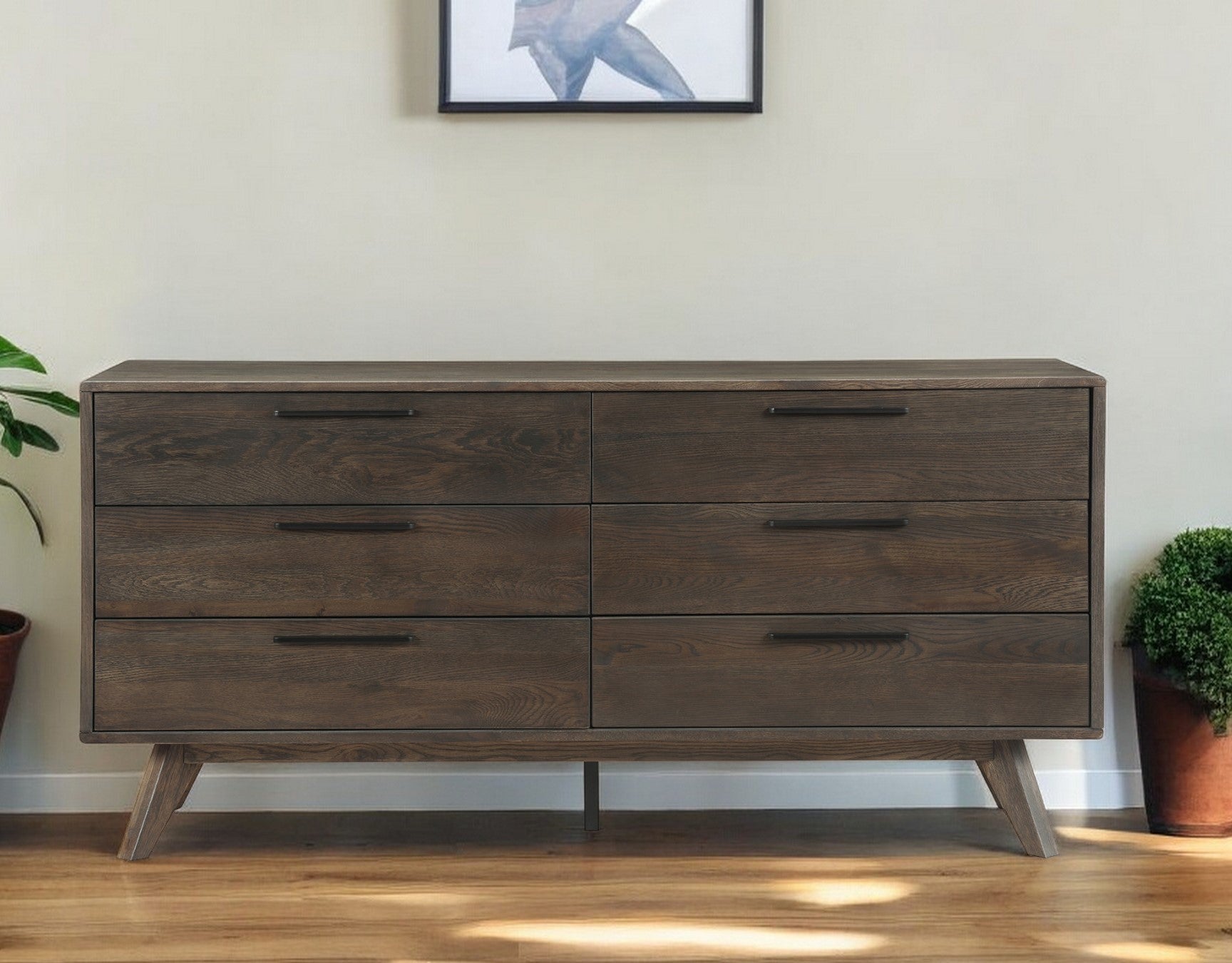 63" Dark Brown Solid Wood Six Drawer Double Dresser - GreatEagleInc