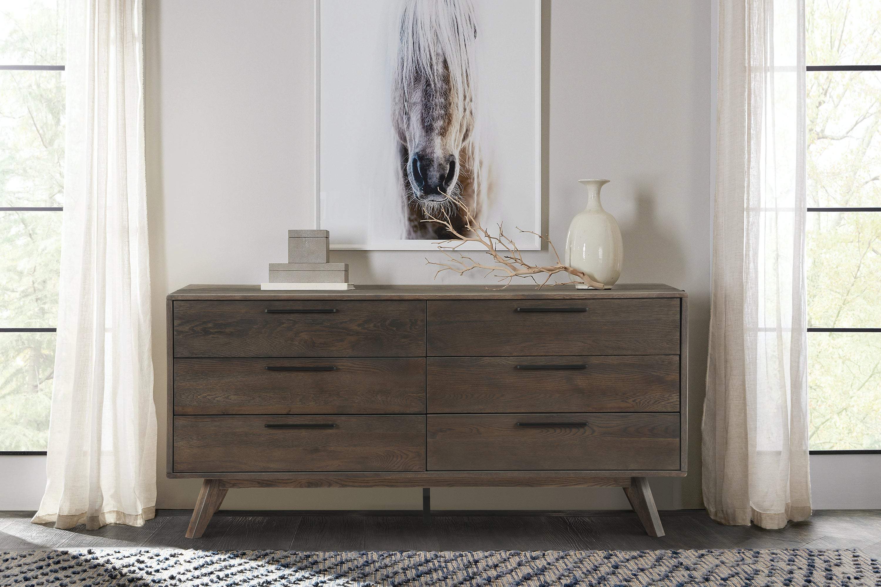 63" Dark Brown Solid Wood Six Drawer Double Dresser - GreatEagleInc