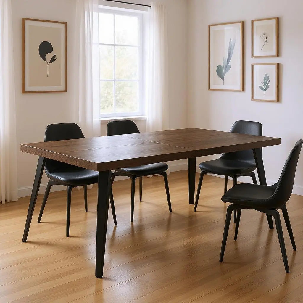 63" Dark Brown and Black Wood and Steel Dining Table Homeroots Kitchen & Dining