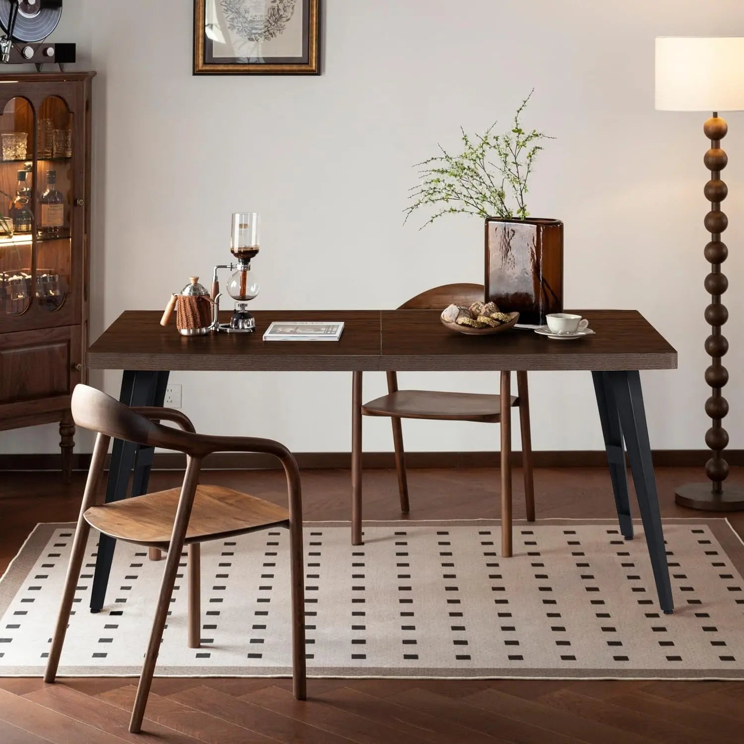 63" Dark Brown and Black Wood and Steel Dining Table Homeroots Kitchen & Dining