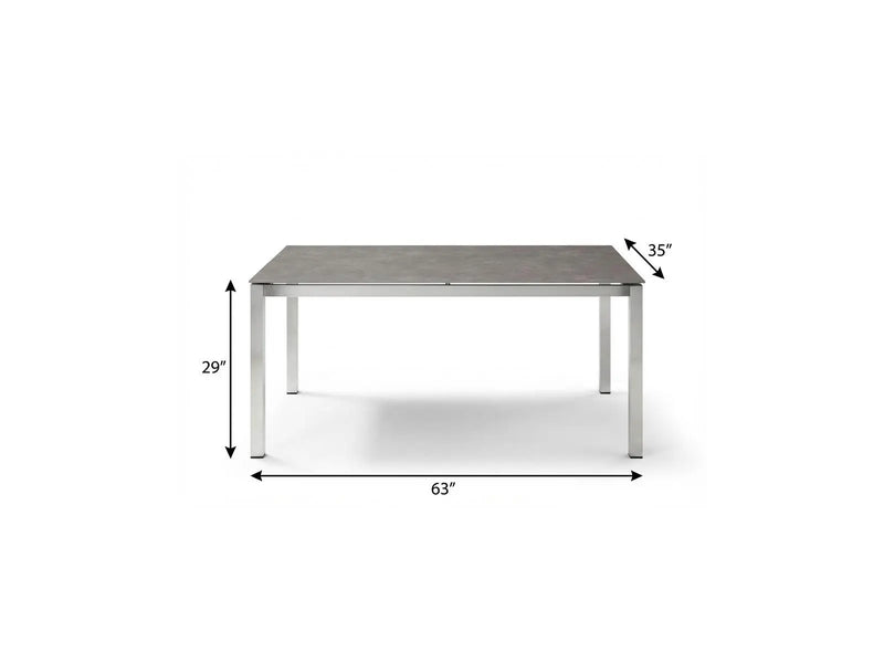 63" Dark Gray and Silver Ceramic Glass and Stainless Steel Outdoor Dining Table Homeroots Outdoor
