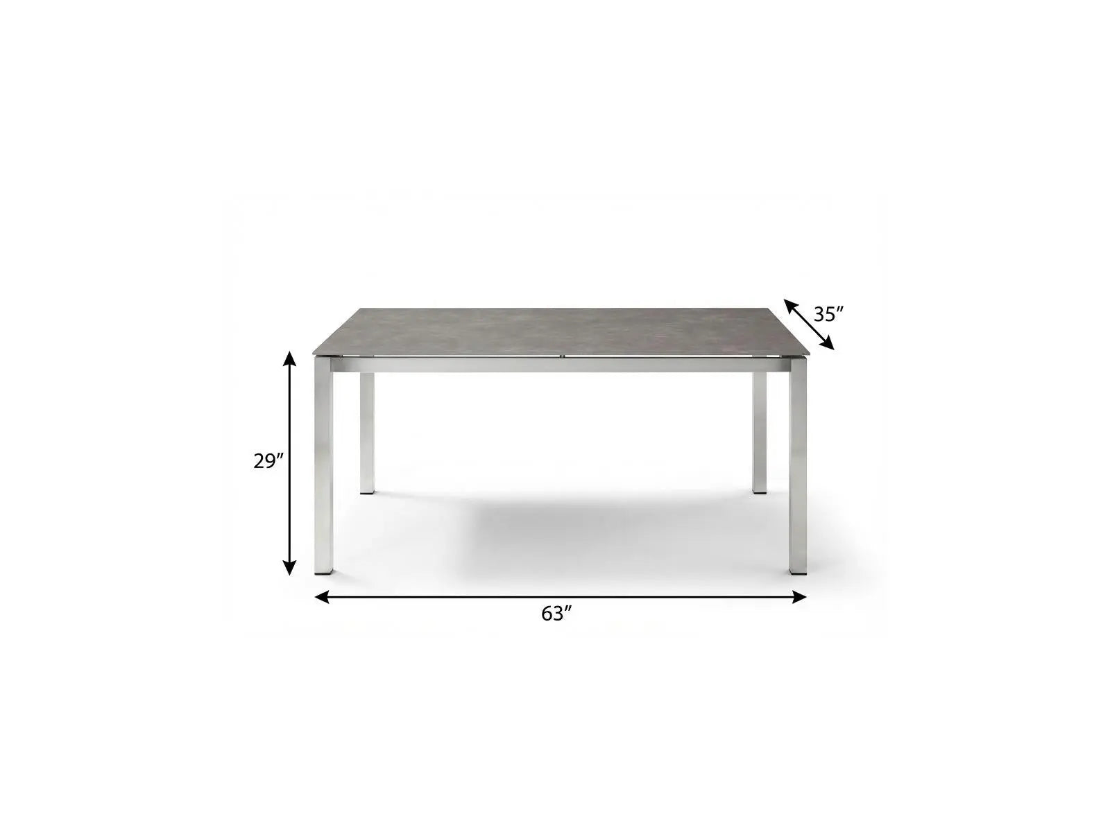 63" Dark Gray and Silver Ceramic Glass and Stainless Steel Outdoor Dining Table Homeroots Outdoor
