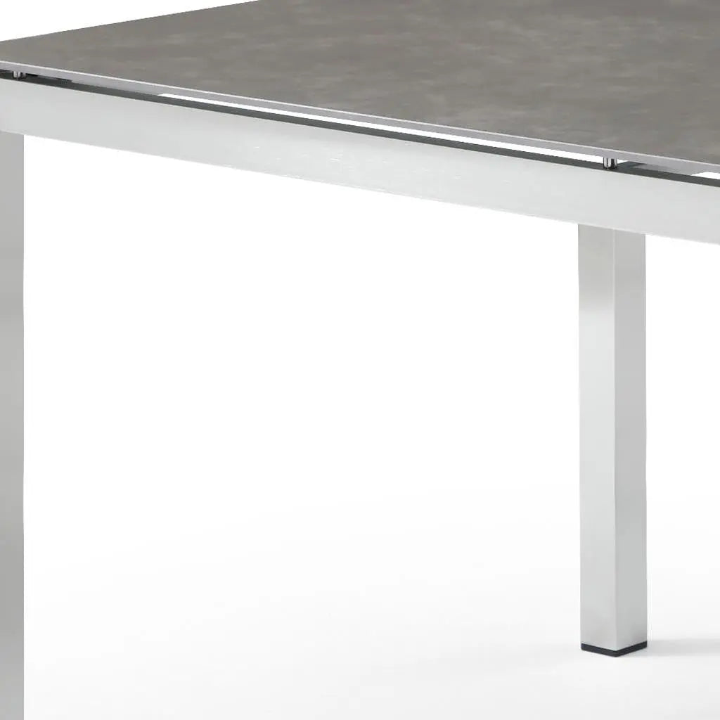 63" Dark Gray and Silver Ceramic Glass and Stainless Steel Outdoor Dining Table Homeroots Outdoor