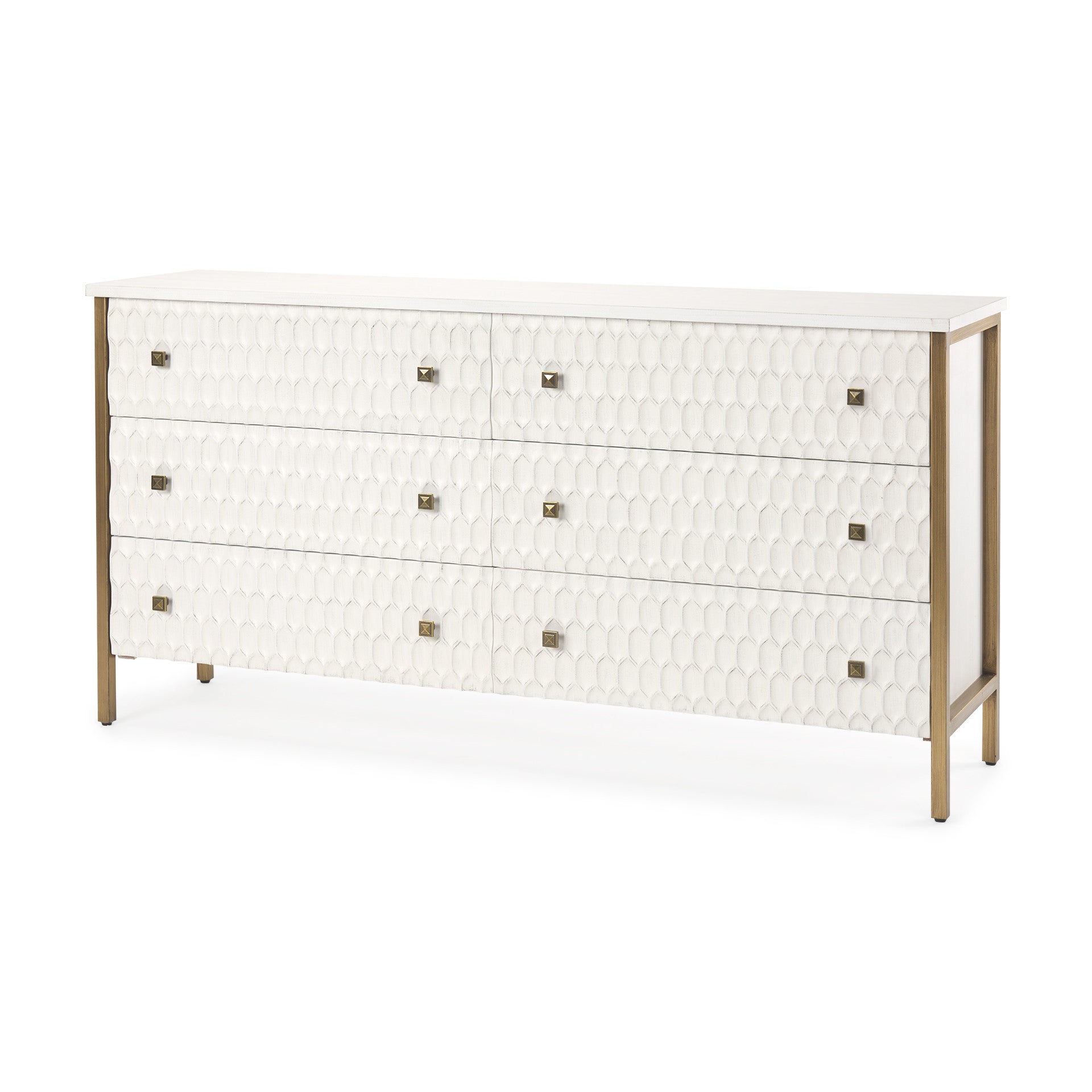 63" Gold And White Wood Carved Geometric Six Drawer Sideboard Homeroots Kitchen & Dining