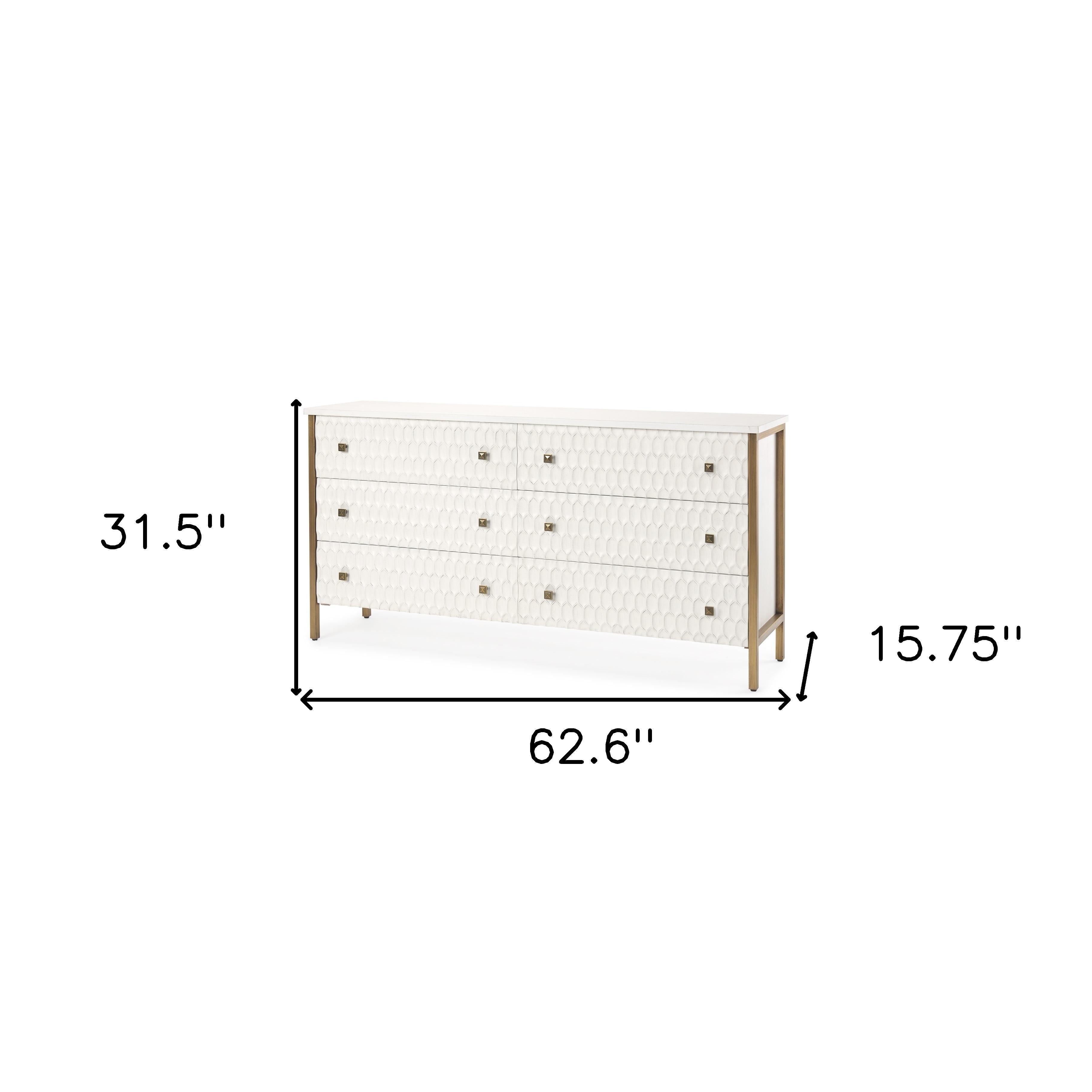63" Gold And White Wood Carved Geometric Six Drawer Sideboard Homeroots Kitchen & Dining