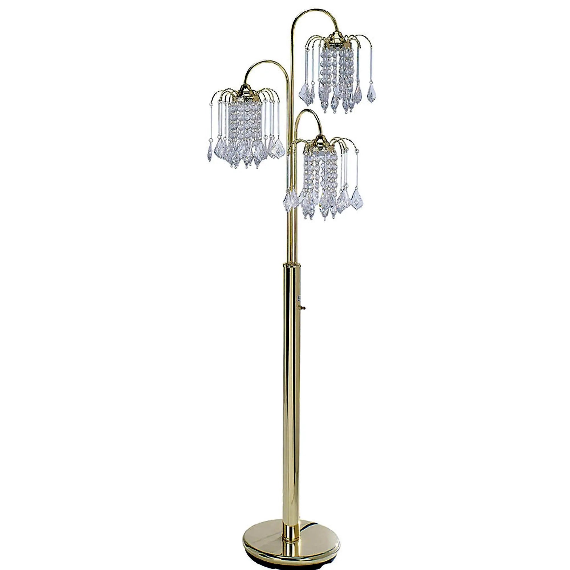63" Gold Three Lights Candelabra Floor Lamp With Clear Faux Crystal Shades Homeroots Lighting