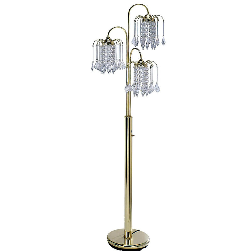 63" Gold Three Lights Candelabra Floor Lamp With Clear Faux Crystal Shades Homeroots Lighting