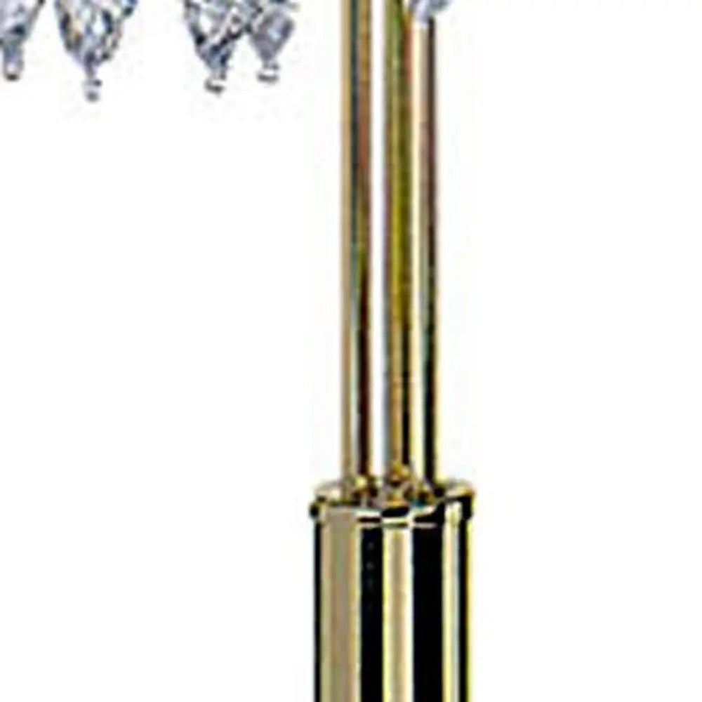 63" Gold Three Lights Candelabra Floor Lamp With Clear Faux Crystal Shades Homeroots Lighting
