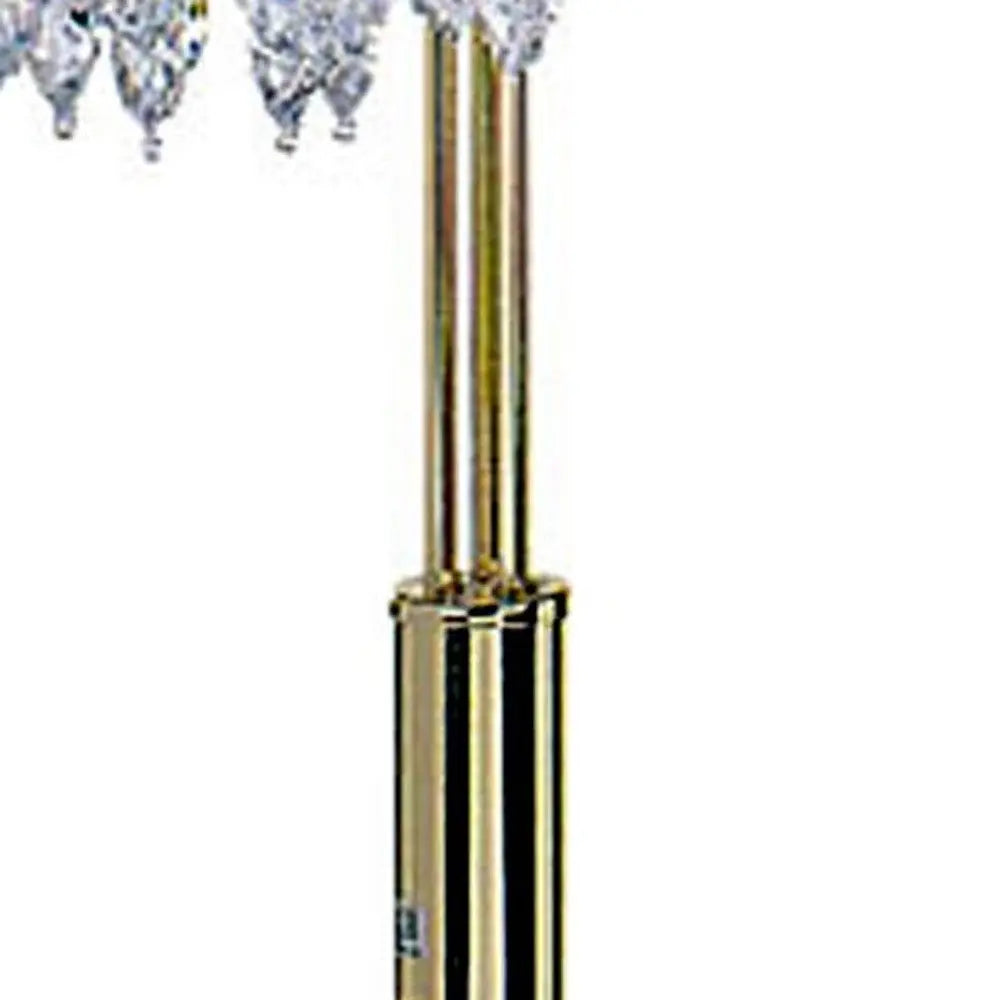 63" Gold Three Lights Candelabra Floor Lamp With Clear Faux Crystal Shades Homeroots Lighting