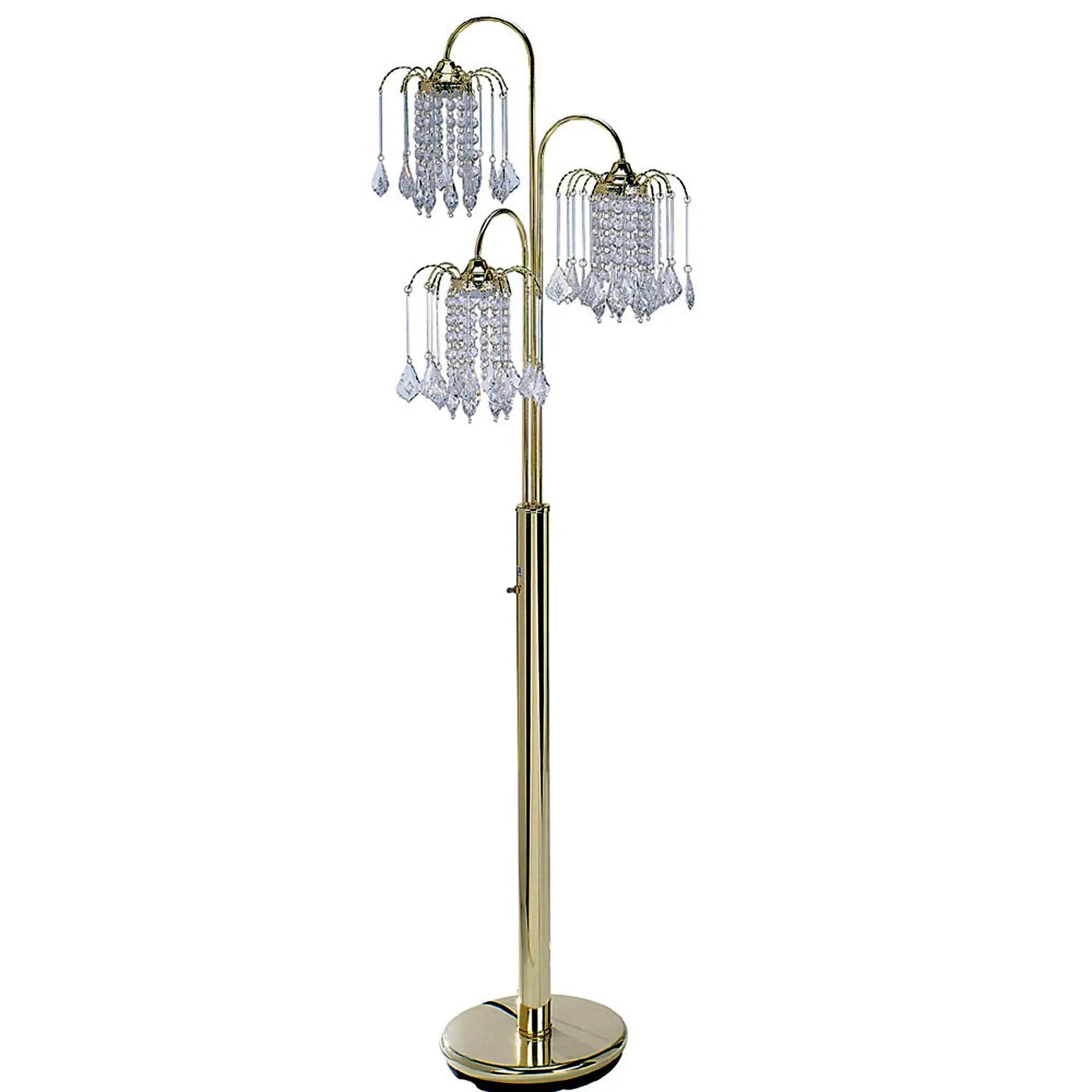 63" Gold Three Lights Candelabra Floor Lamp With Clear Faux Crystal Shades Homeroots Lighting