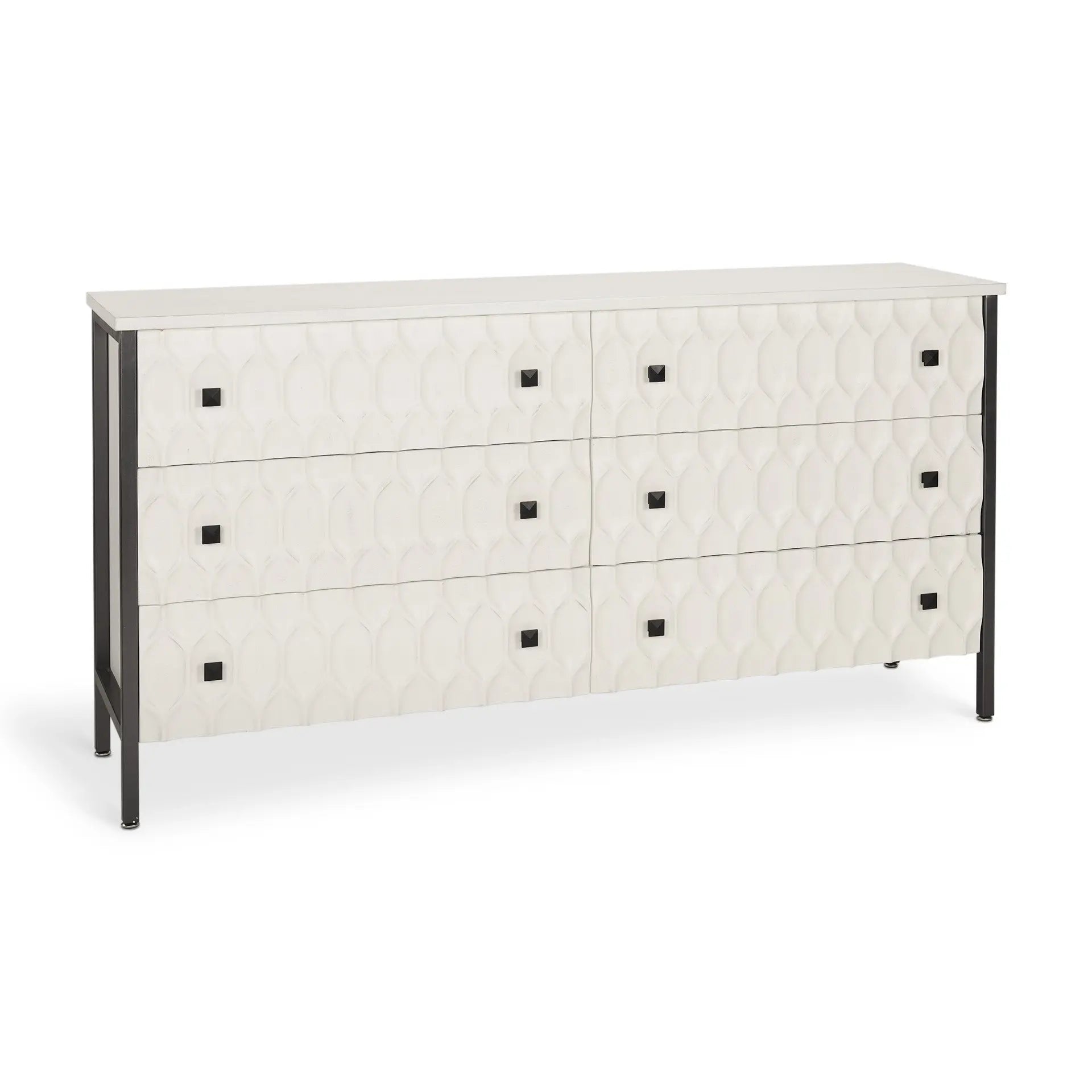 63" Gray And White Wood Carved Geometric Six Drawer Sideboard Homeroots Kitchen & Dining