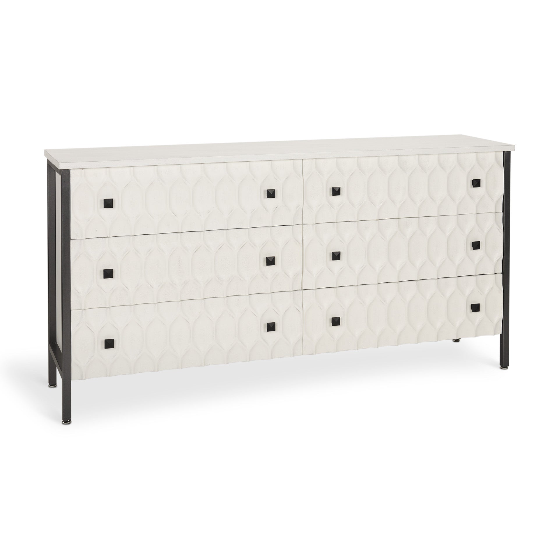 63" Gray And White Wood Carved Geometric Six Drawer Sideboard Homeroots Kitchen & Dining