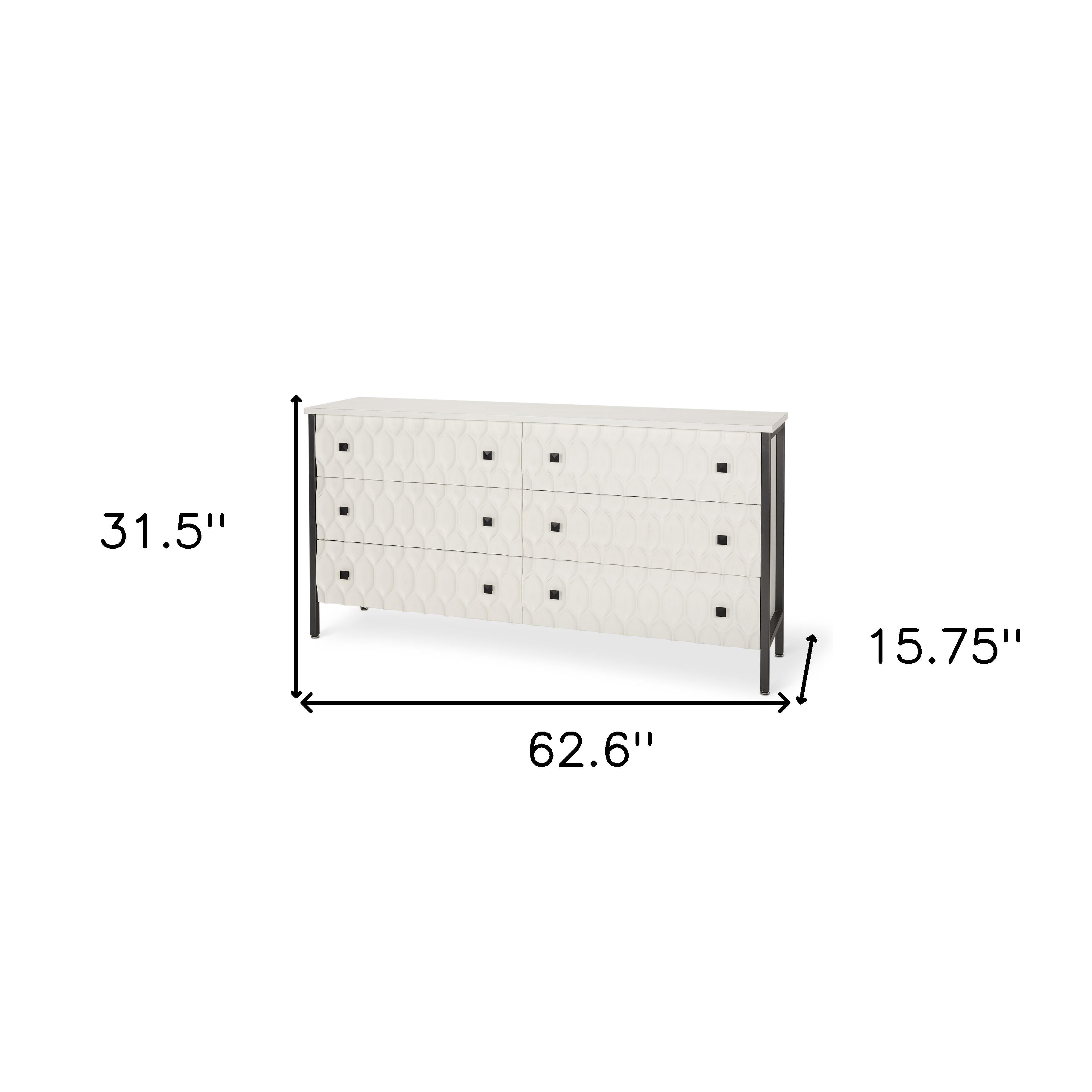 63" Gray And White Wood Carved Geometric Six Drawer Sideboard Homeroots Kitchen & Dining
