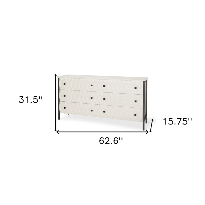 63" Gray And White Wood Carved Geometric Six Drawer Sideboard Homeroots Kitchen & Dining