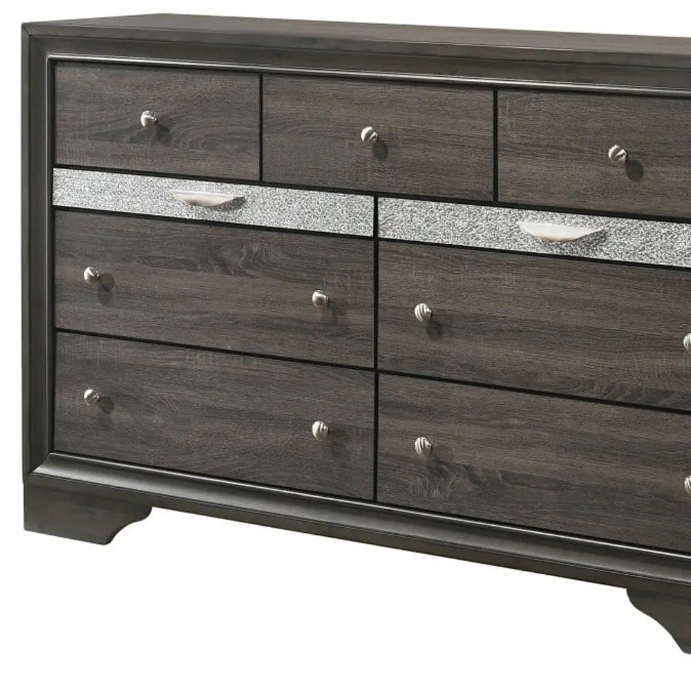 63" Gray Solid and Manufactured Wood Nine Drawer Triple Dresser - GreatEagleInc
